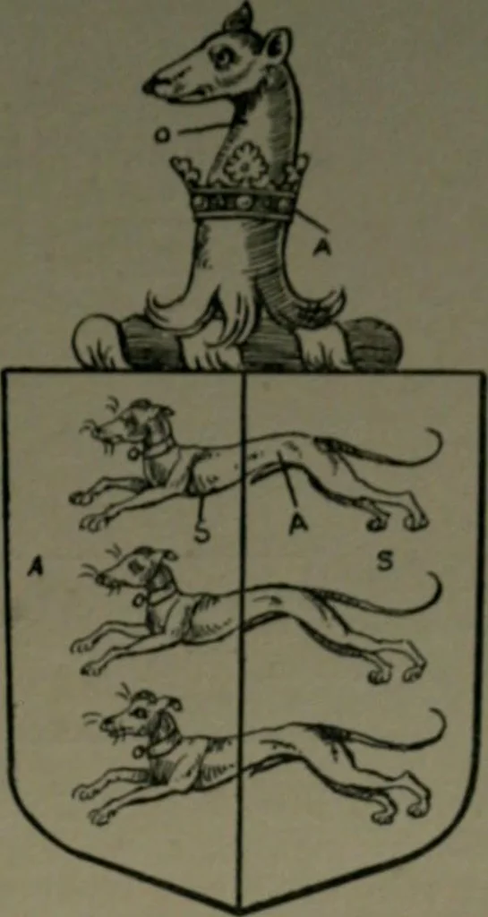 An illustration from Middlesex pedigrees, as collected by Richard Mundy in Harleian ms. no. 1551, 1914, leaf 22