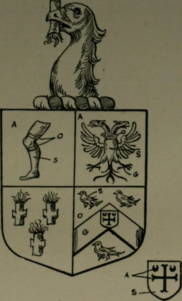 An illustration from Middlesex pedigrees, as collected by Richard Mundy in Harleian ms. no. 1551, 1914, leaf 26