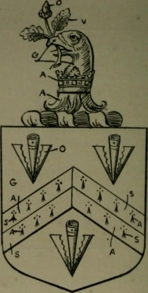 An illustration from Middlesex pedigrees, as collected by Richard Mundy in Harleian ms. no. 1551, 1914, leaf 29