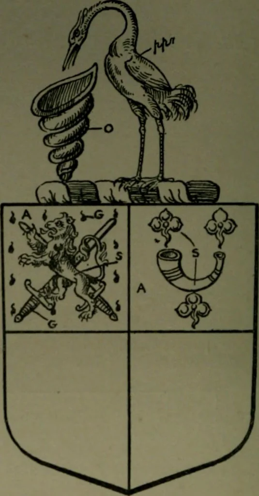 An illustration from Middlesex pedigrees, as collected by Richard Mundy in Harleian ms. no. 1551, 1914, leaf 31