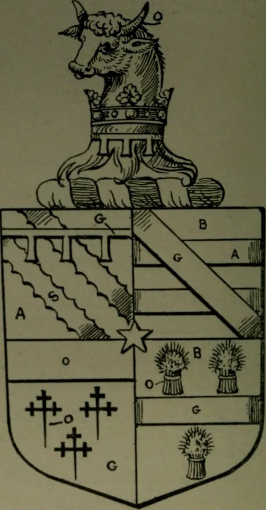 An illustration from Middlesex pedigrees, as collected by Richard Mundy in Harleian ms. no. 1551, 1914, leaf 33