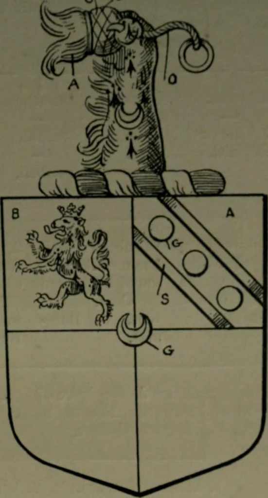 An illustration from Middlesex pedigrees, as collected by Richard Mundy in Harleian ms. no. 1551, 1914, leaf 34
