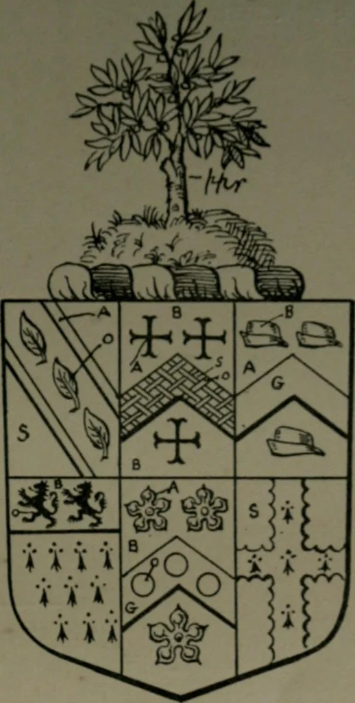 An illustration from Middlesex pedigrees, as collected by Richard Mundy in Harleian ms. no. 1551, 1914, leaf 36