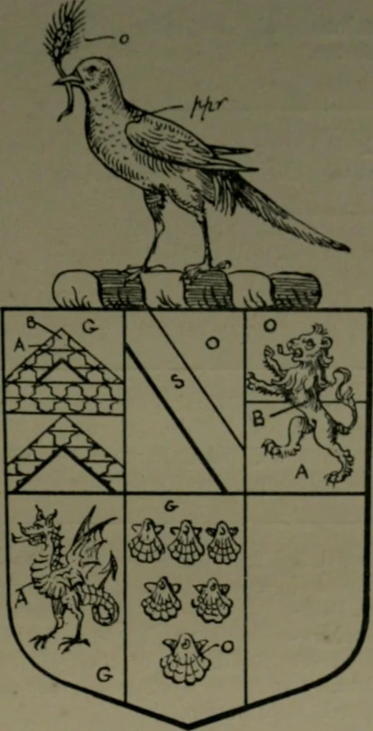 An illustration from Middlesex pedigrees, as collected by Richard Mundy in Harleian ms. no. 1551, 1914, leaf 38