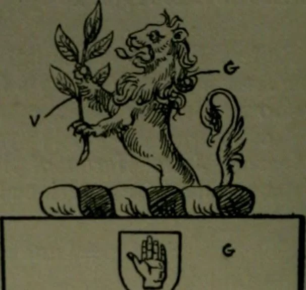 An illustration from Middlesex pedigrees, as collected by Richard Mundy in Harleian ms. no. 1551, 1914, leaf 45