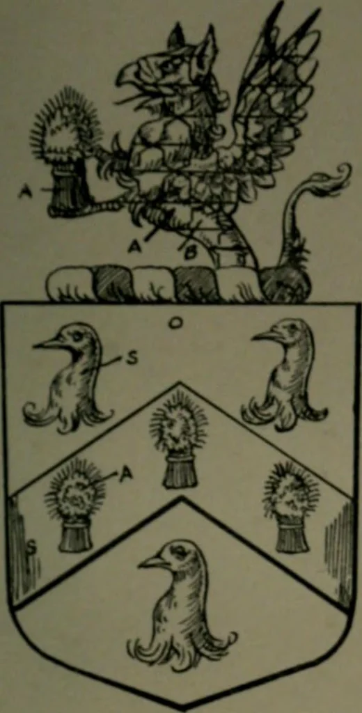 An illustration from Middlesex pedigrees, as collected by Richard Mundy in Harleian ms. no. 1551, 1914, leaf 48