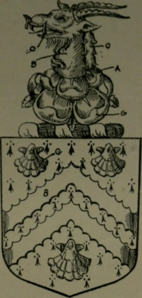An illustration from Middlesex pedigrees, as collected by Richard Mundy in Harleian ms. no. 1551, 1914, leaf 52