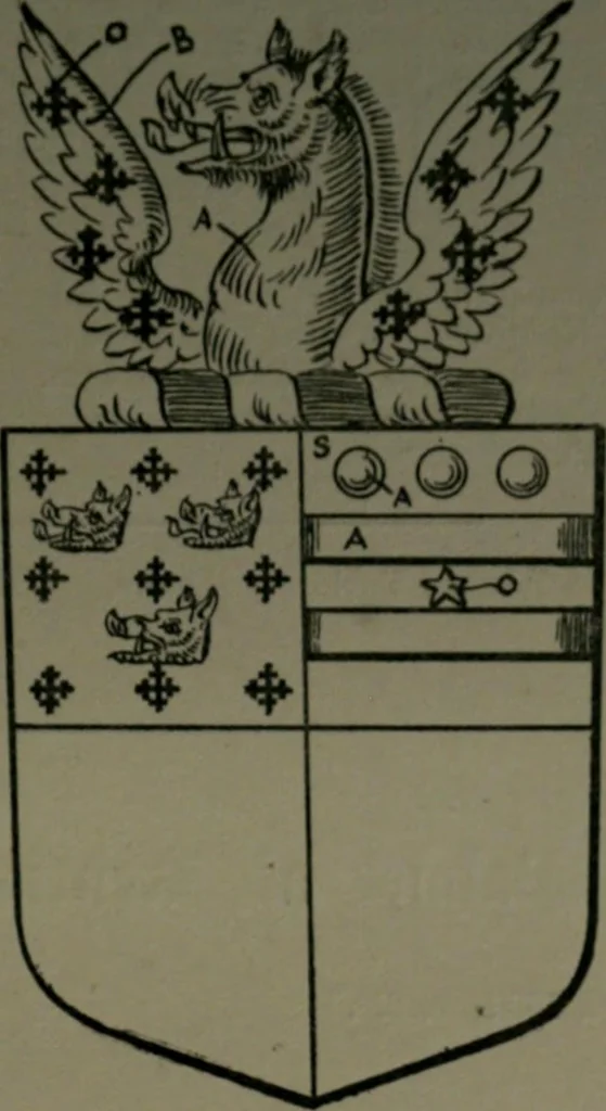 An illustration from Middlesex pedigrees, as collected by Richard Mundy in Harleian ms. no. 1551, 1914, leaf 58