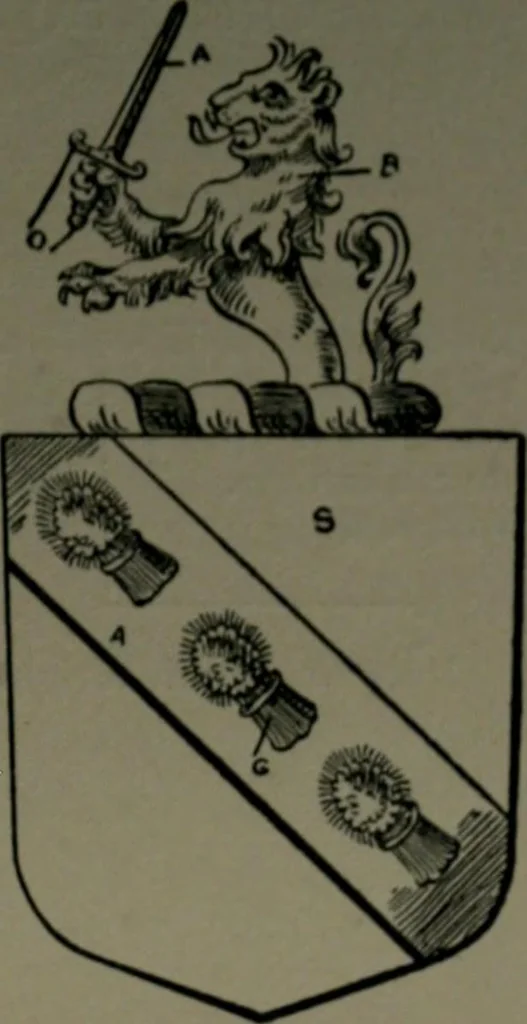 An illustration from Middlesex pedigrees, as collected by Richard Mundy in Harleian ms. no. 1551, 1914, leaf 72
