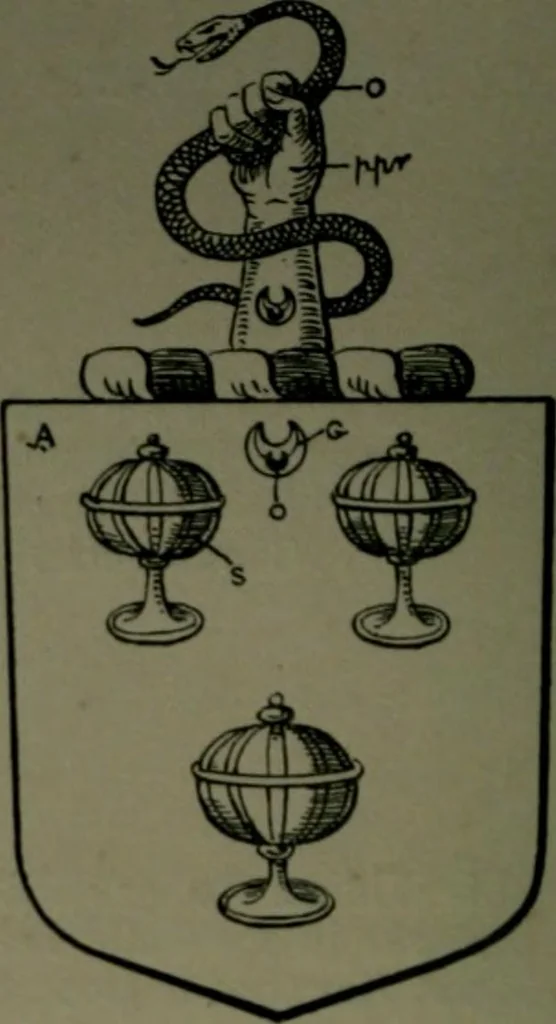 An illustration from Middlesex pedigrees, as collected by Richard Mundy in Harleian ms. no. 1551, 1914, leaf 75