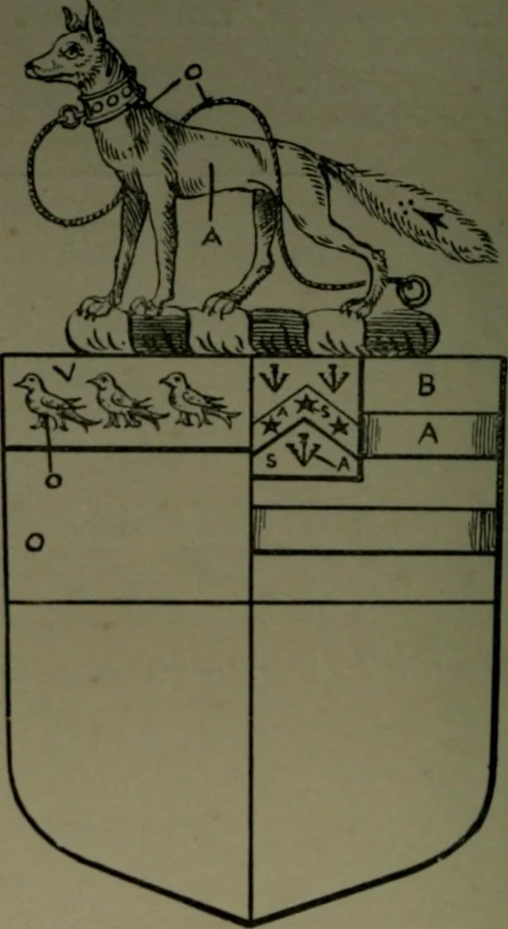 An illustration from Middlesex pedigrees, as collected by Richard Mundy in Harleian ms. no. 1551, 1914, leaf 79