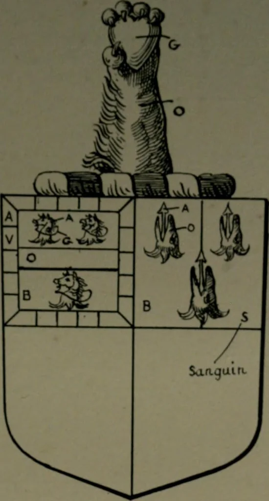 An illustration from Middlesex pedigrees, as collected by Richard Mundy in Harleian ms. no. 1551, 1914, leaf 80