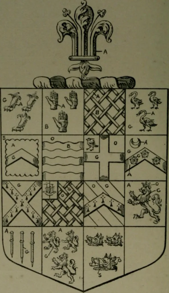 An illustration from Middlesex pedigrees, as collected by Richard Mundy in Harleian ms. no. 1551, 1914, leaf 81