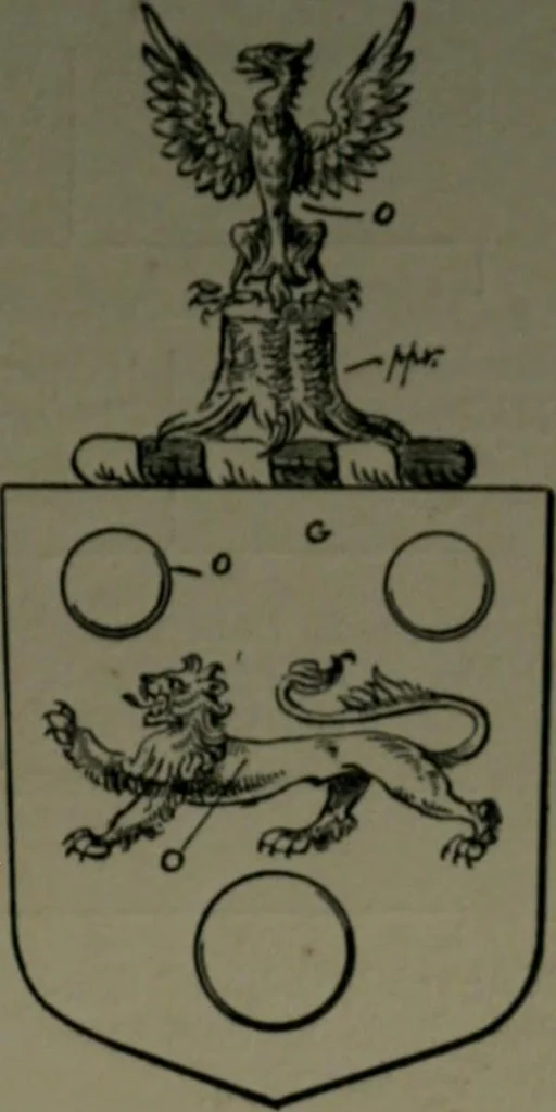 An illustration from Middlesex pedigrees, as collected by Richard Mundy in Harleian ms. no. 1551, 1914, leaf 88
