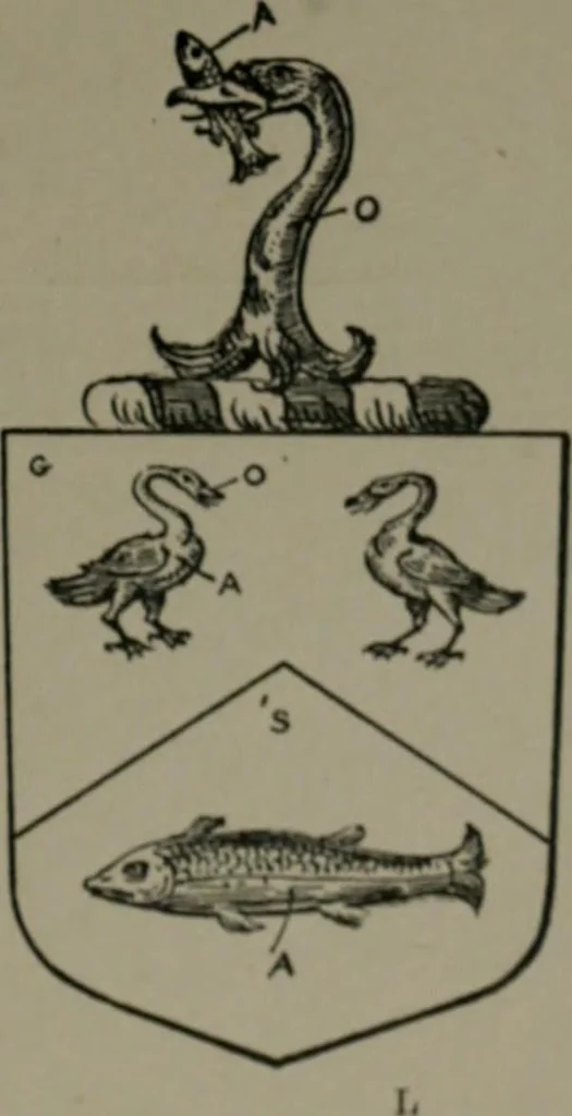 An illustration from Middlesex pedigrees, as collected by Richard Mundy in Harleian ms. no. 1551, 1914, leaf 88