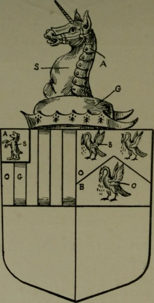 An illustration from Middlesex pedigrees, as collected by Richard Mundy in Harleian ms. no. 1551, 1914, leaf 91