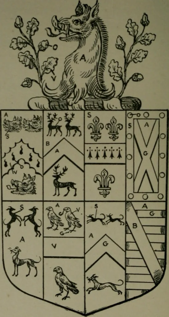 An illustration from Middlesex pedigrees, as collected by Richard Mundy in Harleian ms. no. 1551, 1914, leaf 93