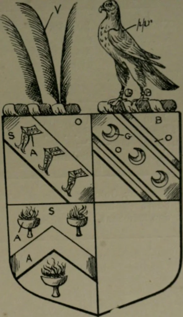 An illustration from Middlesex pedigrees, as collected by Richard Mundy in Harleian ms. no. 1551, 1914, leaf 98