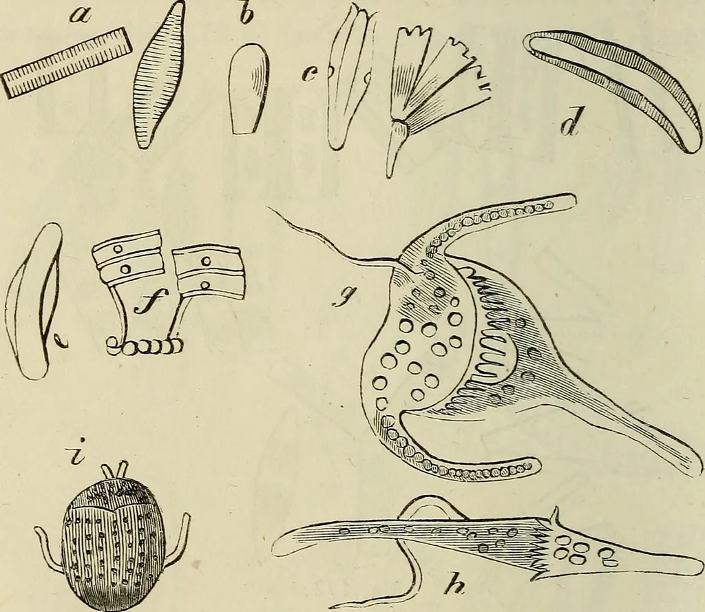 An illustration from Mikroskopische Bilder : Naturansichten aus dem kleinsten Raume ; ein Gemälde des Mikrokosmus in seinen Gestalten und Gesetzen, 1853, leaf 407