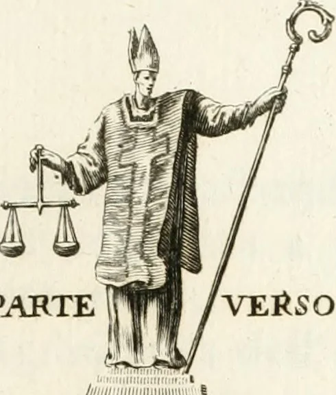 An illustration from Milano sempre grande : nel procurare la promozione de' suoi figli alla dignità di padre e di pastore, nell' ergere pomposo apparato a riceverli, nel mantenere vn filiale ossequio dopo riceuuti : circonstanze descritte nell' elezione, e nel solenne ingresso fatto in Milano dall' eminentissimo signor cardinale Federico Caccia suo arciuescouo, il giorno 11. di decembre 1696, 1697, leaf 84