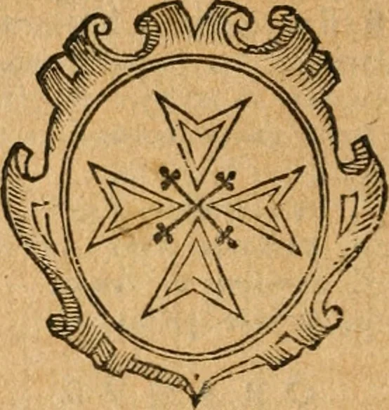 An illustration from Militarium ordinum origines, statuta, symbola, et insignia, iconibus, additis genuinis : hac editione multorum ordinum, & quoquot extitere, accessione locupletata, serie[que] temporum distributa, 1623, leaf 39