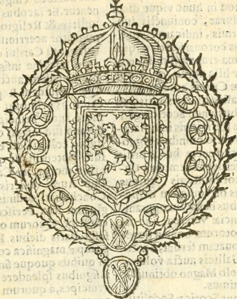 An illustration from Militarium ordinum origines, statuta, symbola, et insignia, iconibus, additis genuinis : hac editione multorum ordinum, & quoquot extitere, accessione locupletata, serie[que] temporum distributa, 1623, leaf 78