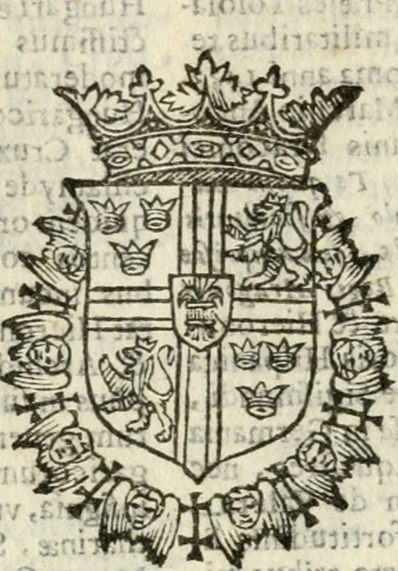 An illustration from Militarium ordinum origines, statuta, symbola, et insignia, iconibus, additis genuinis : hac editione multorum ordinum, & quoquot extitere, accessione locupletata, serie[que] temporum distributa, 1623, leaf 85