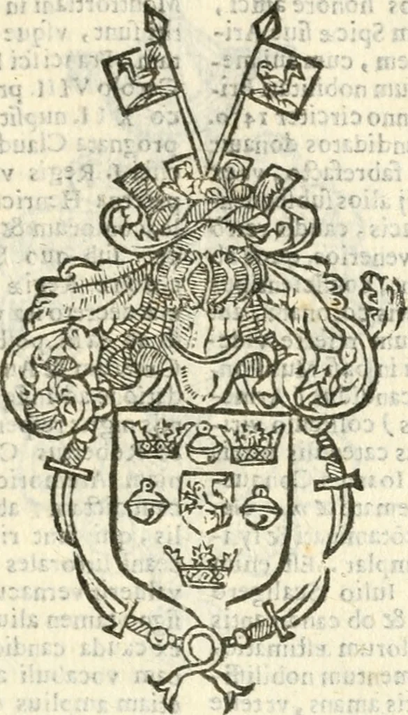 An illustration from Militarium ordinum origines, statuta, symbola, et insignia, iconibus, additis genuinis : hac editione multorum ordinum, & quoquot extitere, accessione locupletata, serie[que] temporum distributa, 1623, leaf 86