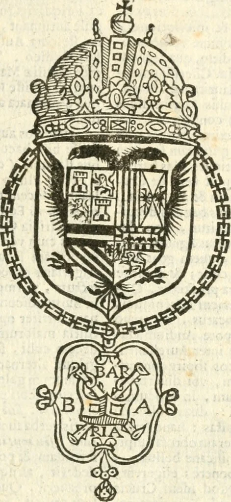 An illustration from Militarium ordinum origines, statuta, symbola, et insignia, iconibus, additis genuinis : hac editione multorum ordinum, & quoquot extitere, accessione locupletata, serie[que] temporum distributa, 1623, leaf 98