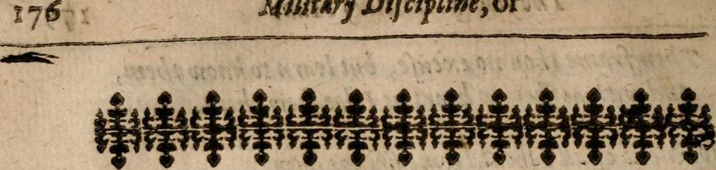 An illustration from Military discipline: or, The young artillery man. Wherein is discoursed and showne the postures both of musket and pike: the exactest ways, & c. together with the motions which are to be used, in the exercising of a foot -company. With divers and severall formes and figures of battell .., 1635, leaf 209
