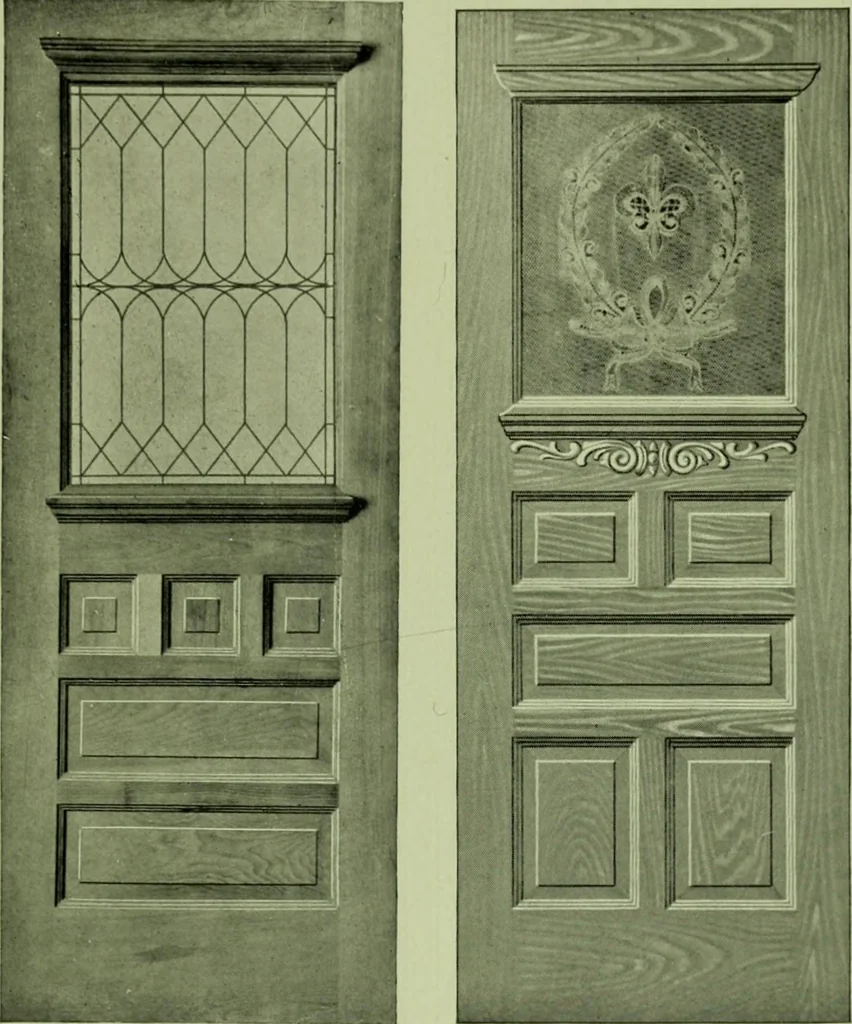 An illustration from Millwork catalogue : makers of the original patent dowelled doors, sash, blinds, fine interior finish, store and office fixtures, bank counters, dealers in lumber, etc, 1904, leaf 100