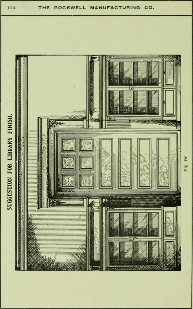 An illustration from Millwork catalogue : makers of the original patent dowelled doors, sash, blinds, fine interior finish, store and office fixtures, bank counters, dealers in lumber, etc, 1904, leaf 127