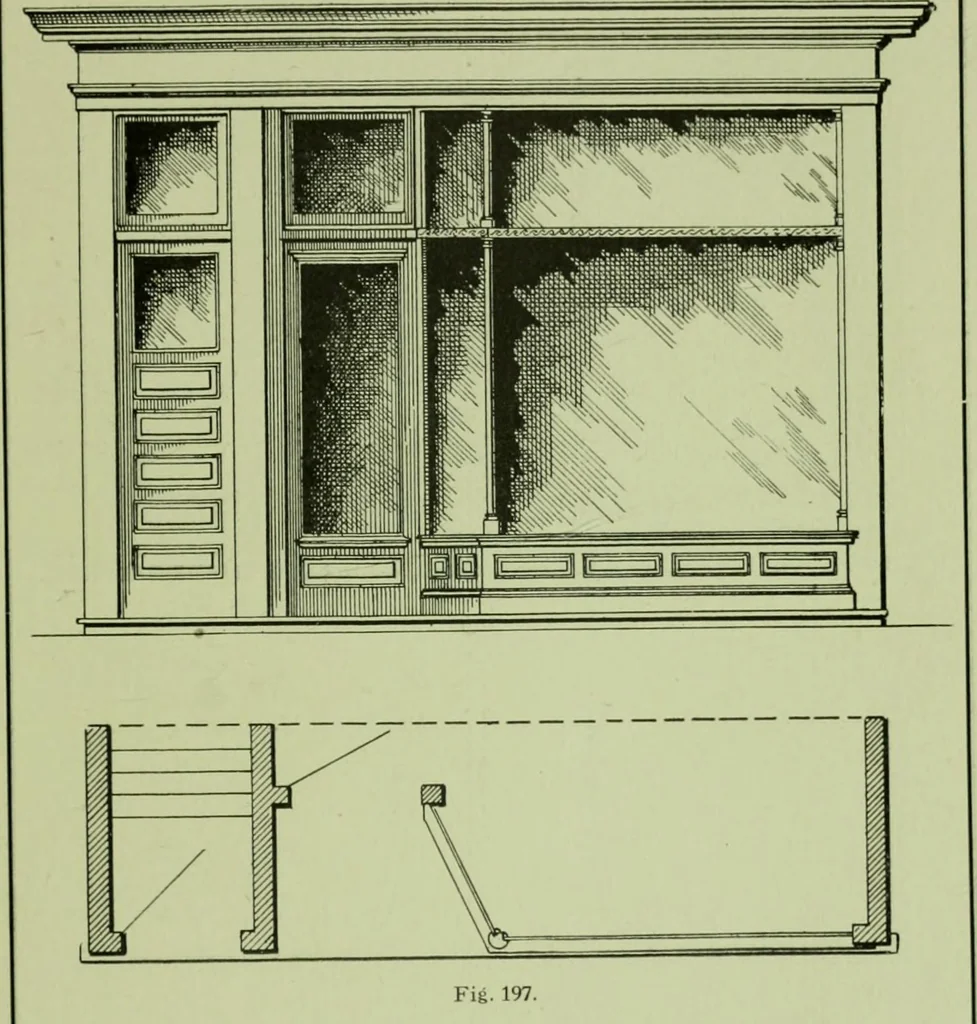 An illustration from Millwork catalogue : makers of the original patent dowelled doors, sash, blinds, fine interior finish, store and office fixtures, bank counters, dealers in lumber, etc, 1904, leaf 128