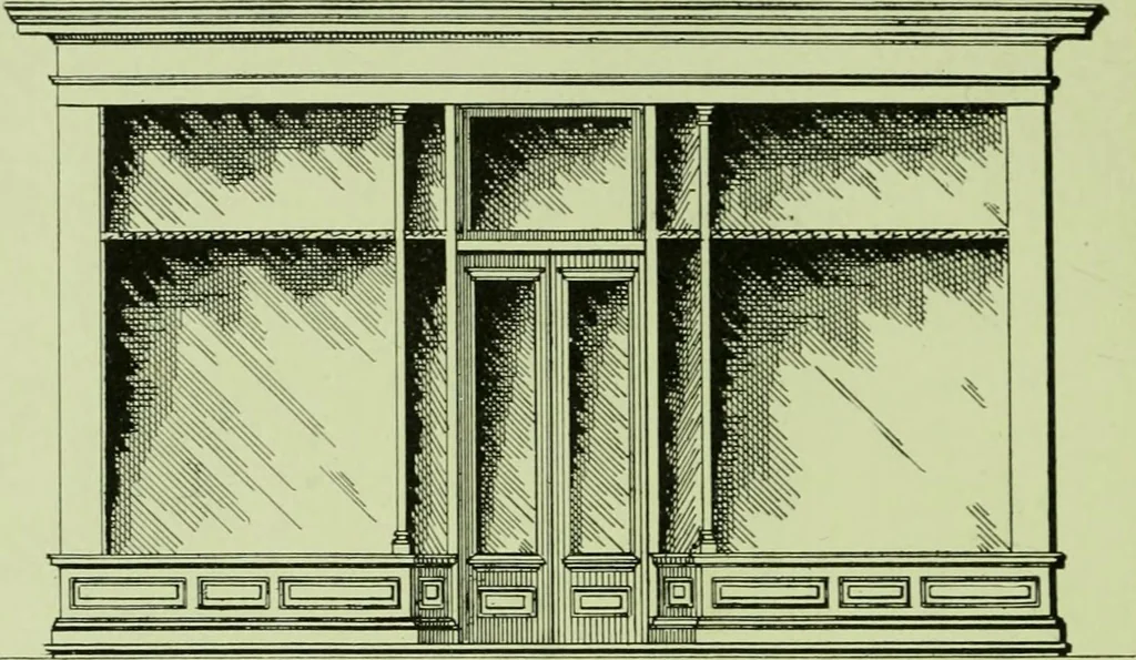 An illustration from Millwork catalogue : makers of the original patent dowelled doors, sash, blinds, fine interior finish, store and office fixtures, bank counters, dealers in lumber, etc, 1904, leaf 129