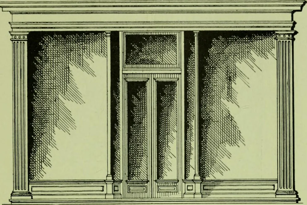 An illustration from Millwork catalogue : makers of the original patent dowelled doors, sash, blinds, fine interior finish, store and office fixtures, bank counters, dealers in lumber, etc, 1904, leaf 130