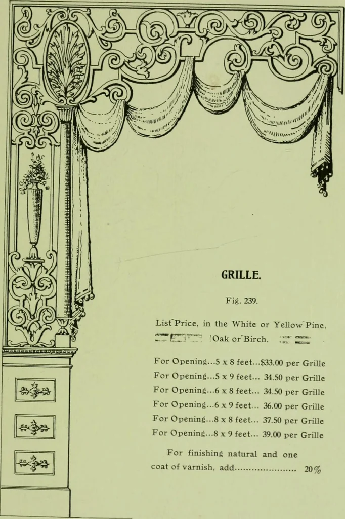 An illustration from Millwork catalogue : makers of the original patent dowelled doors, sash, blinds, fine interior finish, store and office fixtures, bank counters, dealers in lumber, etc, 1904, leaf 148
