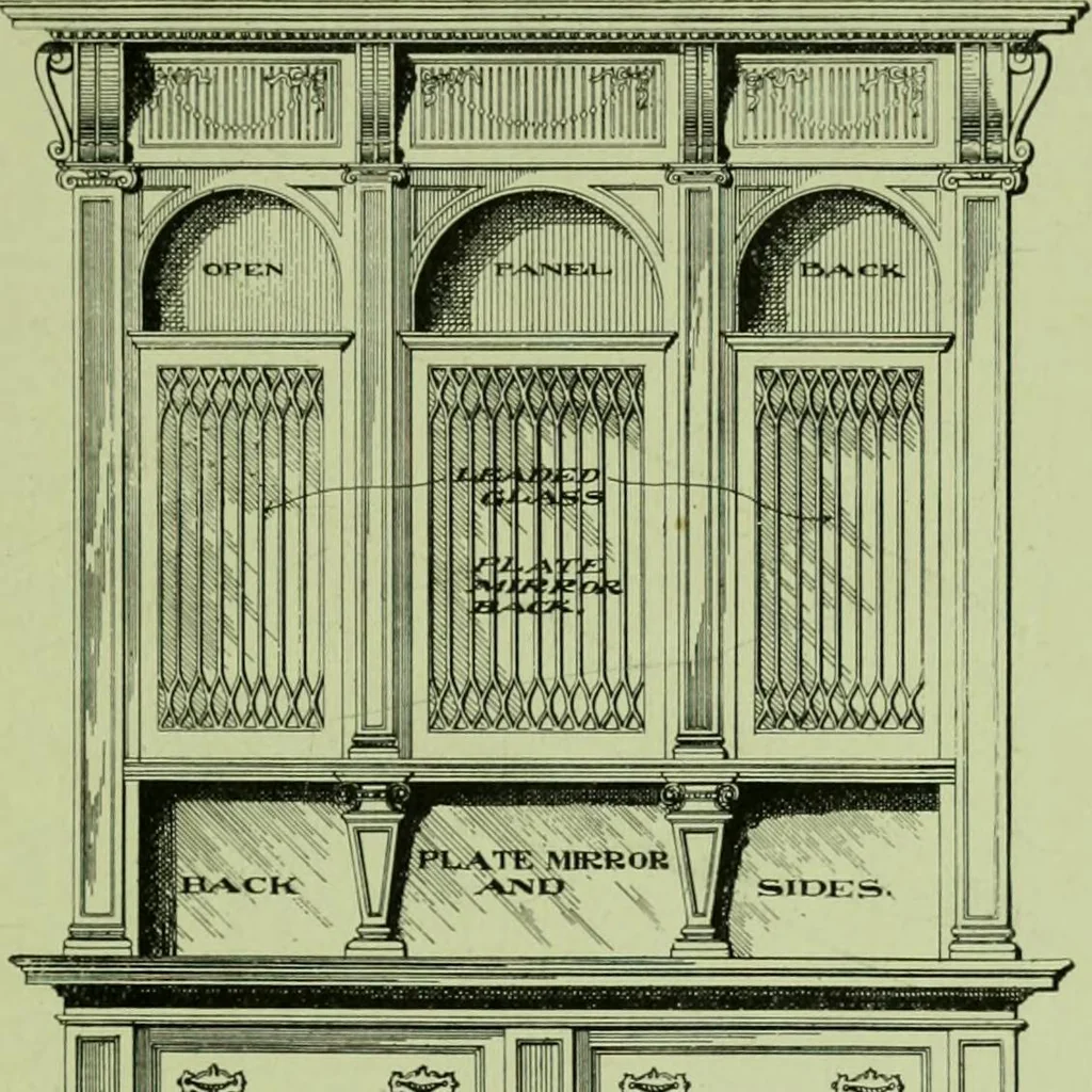 An illustration from Millwork catalogue : makers of the original patent dowelled doors, sash, blinds, fine interior finish, store and office fixtures, bank counters, dealers in lumber, etc, 1904, leaf 150