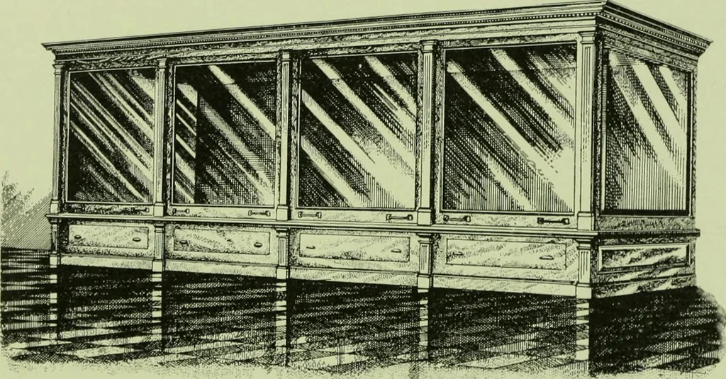 An illustration from Millwork catalogue : makers of the original patent dowelled doors, sash, blinds, fine interior finish, store and office fixtures, bank counters, dealers in lumber, etc, 1904, leaf 153