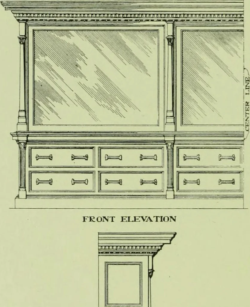 An illustration from Millwork catalogue : makers of the original patent dowelled doors, sash, blinds, fine interior finish, store and office fixtures, bank counters, dealers in lumber, etc, 1904, leaf 155
