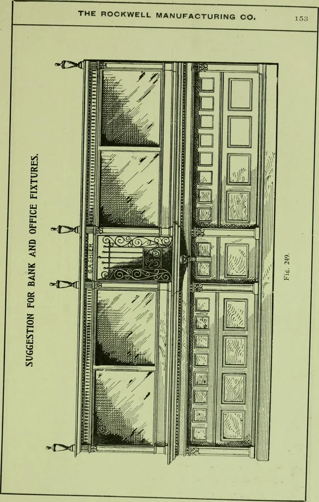 An illustration from Millwork catalogue : makers of the original patent dowelled doors, sash, blinds, fine interior finish, store and office fixtures, bank counters, dealers in lumber, etc, 1904, leaf 156