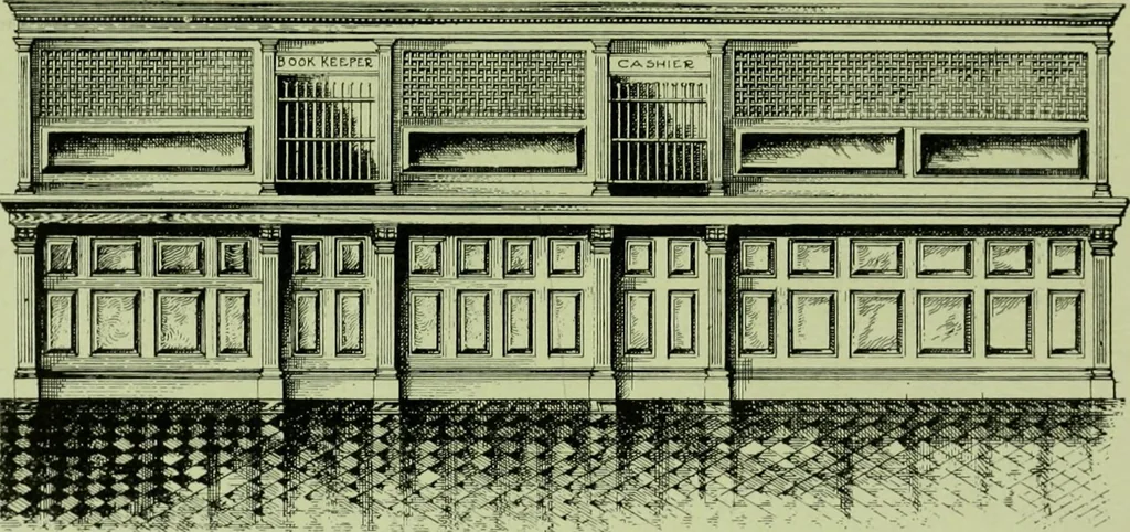 An illustration from Millwork catalogue : makers of the original patent dowelled doors, sash, blinds, fine interior finish, store and office fixtures, bank counters, dealers in lumber, etc, 1904, leaf 158