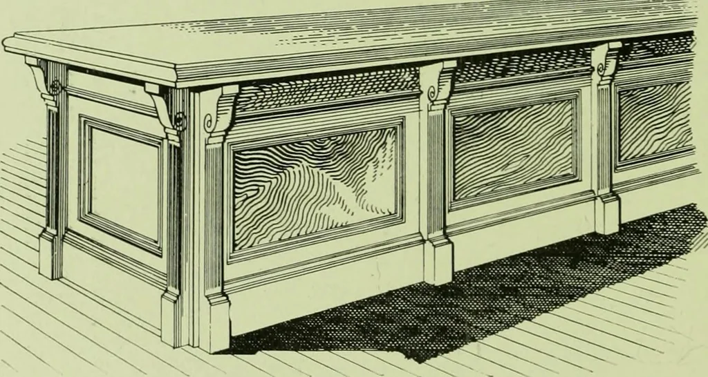 An illustration from Millwork catalogue : makers of the original patent dowelled doors, sash, blinds, fine interior finish, store and office fixtures, bank counters, dealers in lumber, etc, 1904, leaf 159
