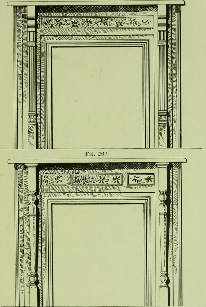 An illustration from Millwork catalogue : makers of the original patent dowelled doors, sash, blinds, fine interior finish, store and office fixtures, bank counters, dealers in lumber, etc, 1904, leaf 166