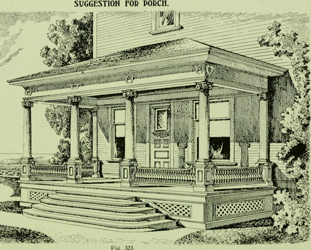 An illustration from Millwork catalogue : makers of the original patent dowelled doors, sash, blinds, fine interior finish, store and office fixtures, bank counters, dealers in lumber, etc, 1904, leaf 197