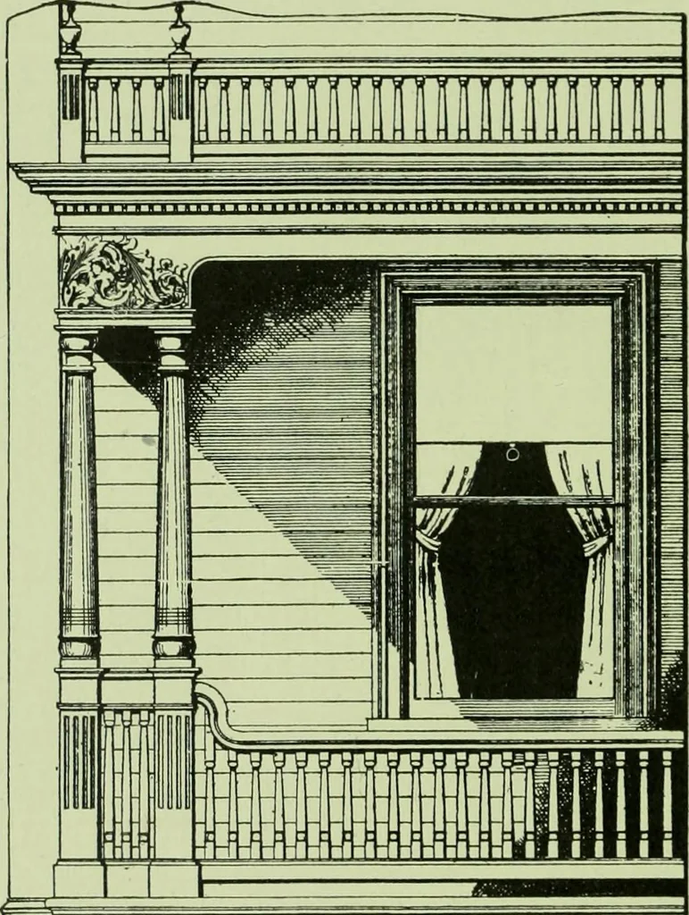 An illustration from Millwork catalogue : makers of the original patent dowelled doors, sash, blinds, fine interior finish, store and office fixtures, bank counters, dealers in lumber, etc, 1904, leaf 199