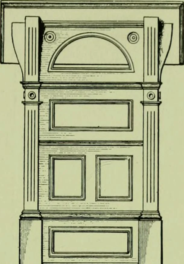 An illustration from Millwork catalogue : makers of the original patent dowelled doors, sash, blinds, fine interior finish, store and office fixtures, bank counters, dealers in lumber, etc, 1904, leaf 230