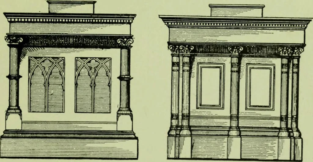 An illustration from Millwork catalogue : makers of the original patent dowelled doors, sash, blinds, fine interior finish, store and office fixtures, bank counters, dealers in lumber, etc, 1904, leaf 230