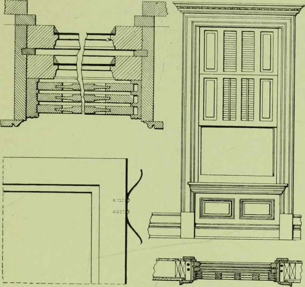 An illustration from Millwork catalogue : makers of the original patent dowelled doors, sash, blinds, fine interior finish, store and office fixtures, bank counters, dealers in lumber, etc, 1904, leaf 64