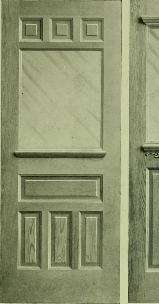 An illustration from Millwork catalogue : makers of the original patent dowelled doors, sash, blinds, fine interior finish, store and office fixtures, bank counters, dealers in lumber, etc, 1904, leaf 94