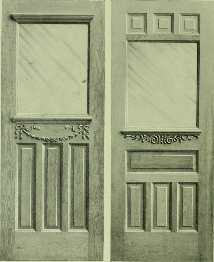 An illustration from Millwork catalogue : makers of the original patent dowelled doors, sash, blinds, fine interior finish, store and office fixtures, bank counters, dealers in lumber, etc, 1904, leaf 95
